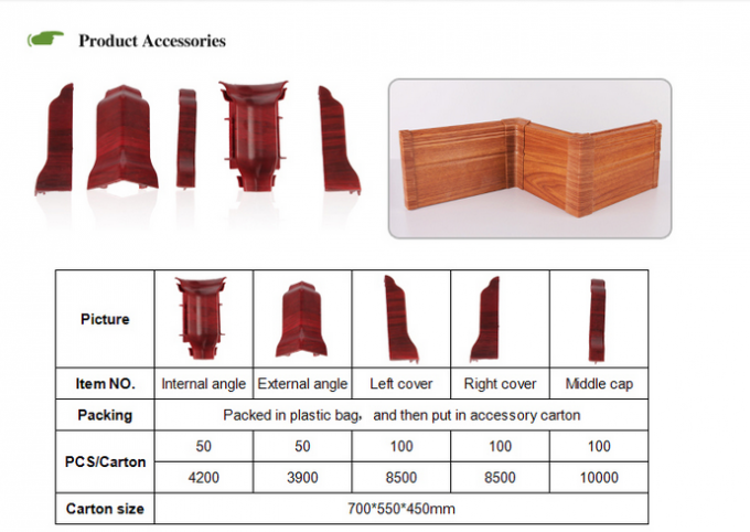 Dust Proof 80% PVC Skirting Board Covers Profile With Wood Grain Pattern